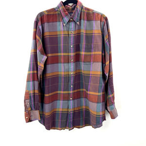 Lands End Classic Plaid Long Sleeve Button Up Top Casual Vintage Men's Large